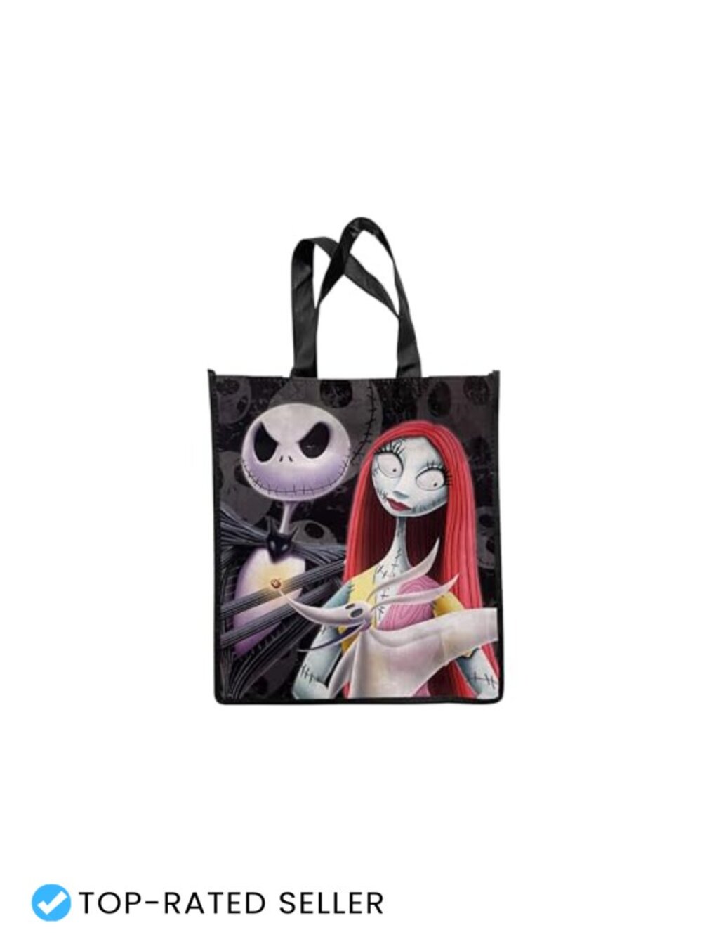 Large Reusable Tote Bag with Jack Skellington and Sally Design